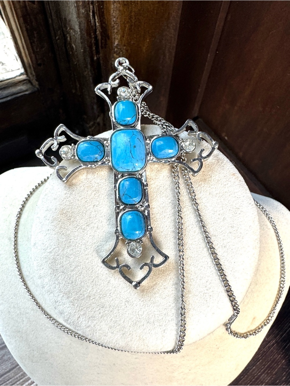 Vintage Gothic Cross  Necklace Silver Tone Grunge Punk Y2K Ball Chain Pendant 24